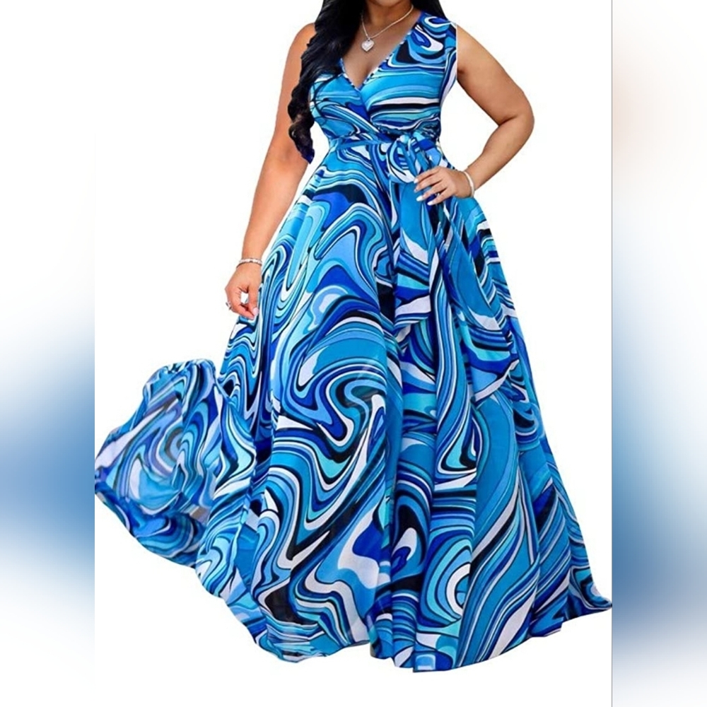 lvenzse Womens Maxi Dress Boho Chiffon Floral Printed Long Party Dresses
